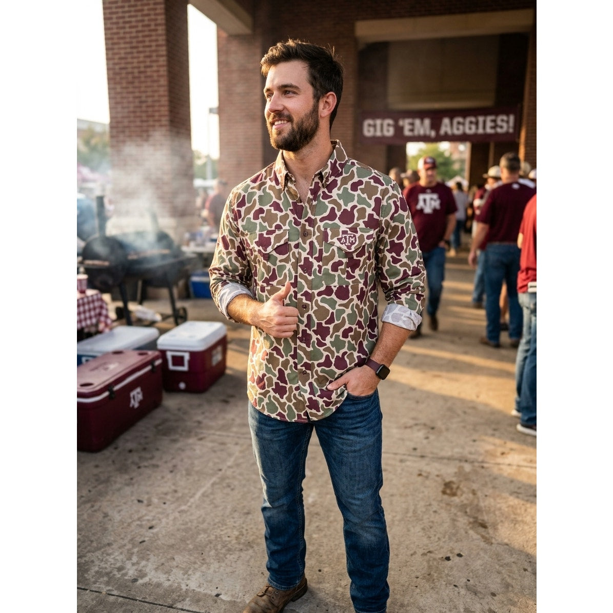 Texas A&M Aggies Amigo Provisions Camo Vented Long Sleeve Button Down - XL