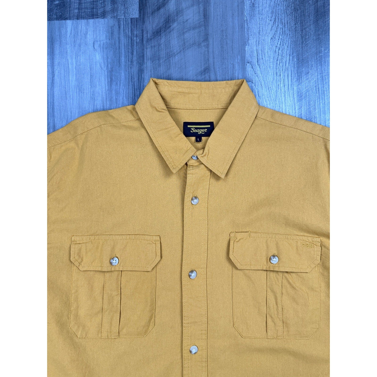 Seager Chief Long Sleeve Western Overshirt in Washed Amber Gold — Size Large