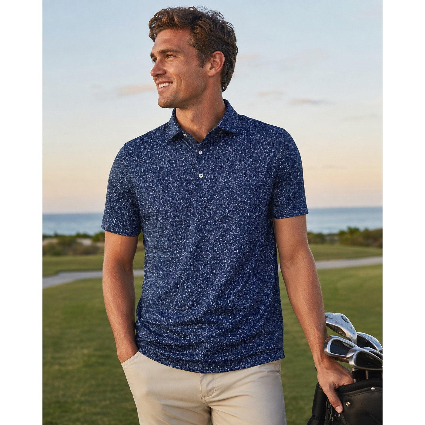Johnnie-O Boggins Performance Jersey Golf Polo in Navy, White — Size XL // Preowned