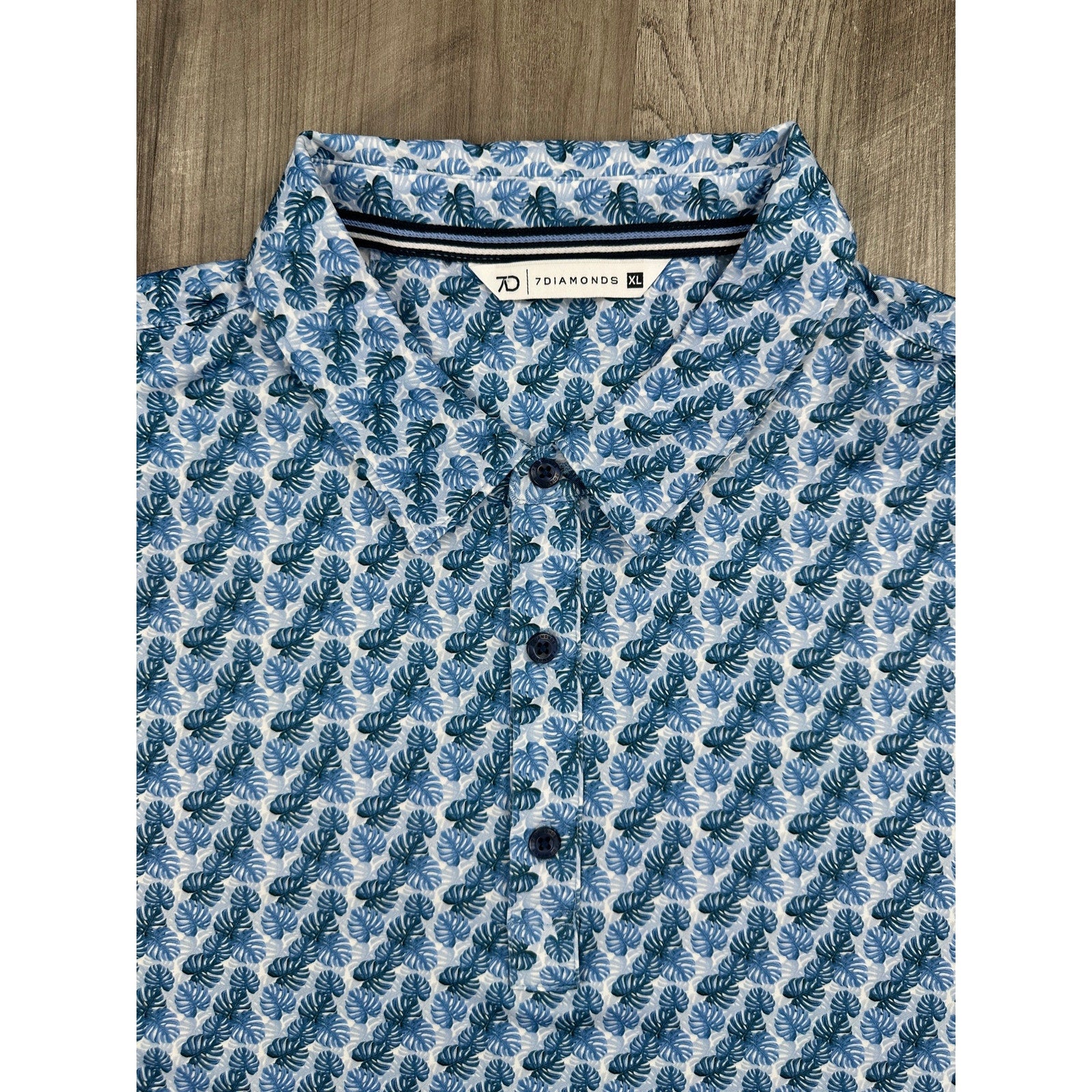 7 Diamonds Palm Leaf 4 Way Stretch Performance Jersey Polo in Blue — Size XL