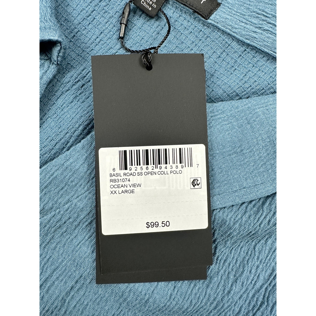 Robert Barakett Basil Road Short Sleeve Open Collar Polo in Ocean View — Size 2XL