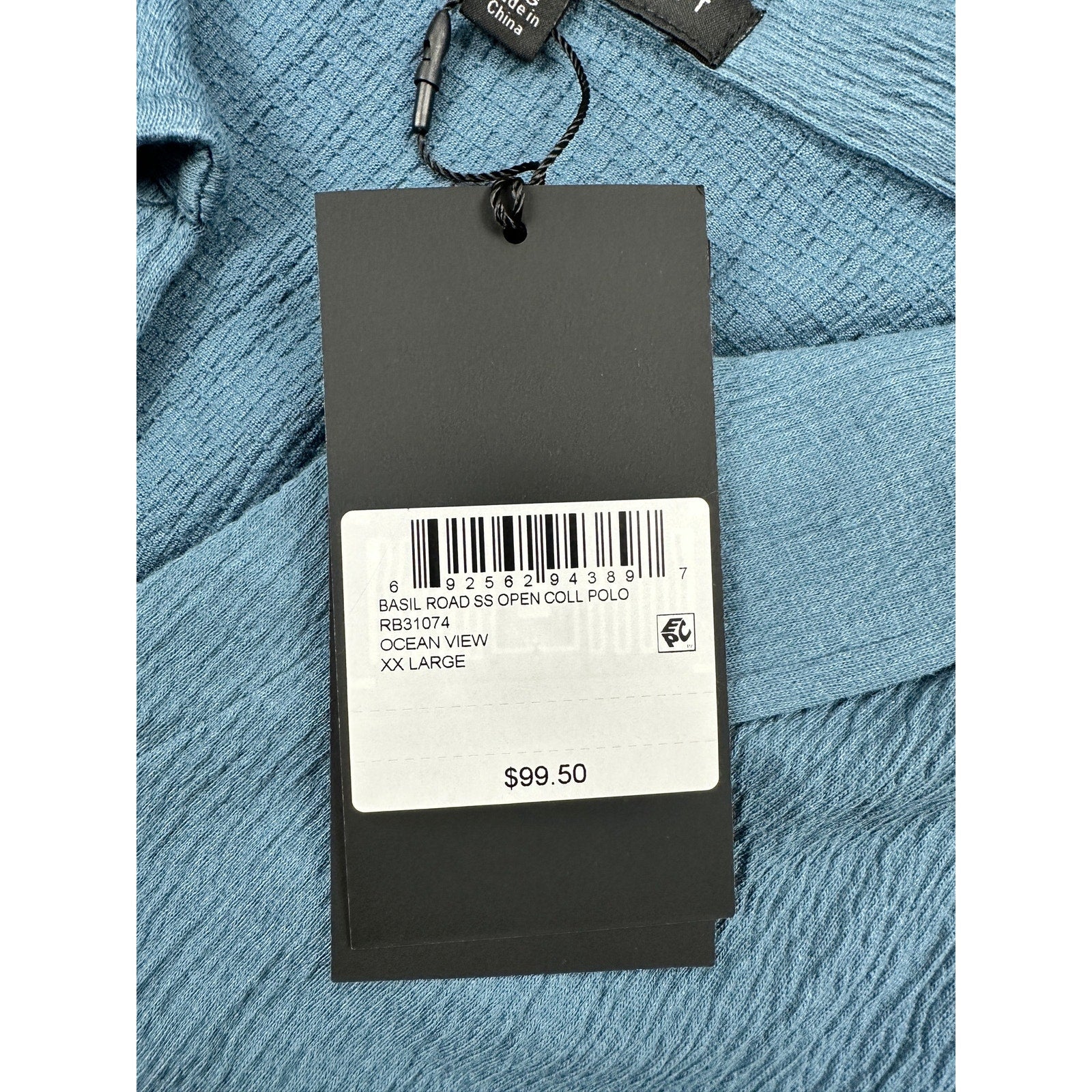 Robert Barakett Basil Road Short Sleeve Open Collar Polo in Ocean View — Size 2XL