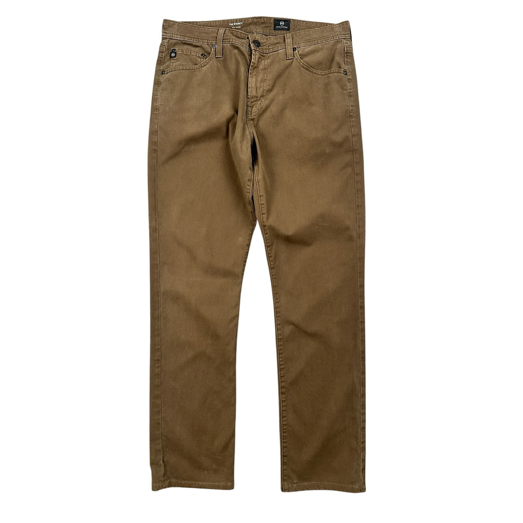 AG Adriano Goldschmied Everett Slim Straight Sueded Stretch Sateen Chino Jean in Brown Micro Check — Size 33x32 // Preowned