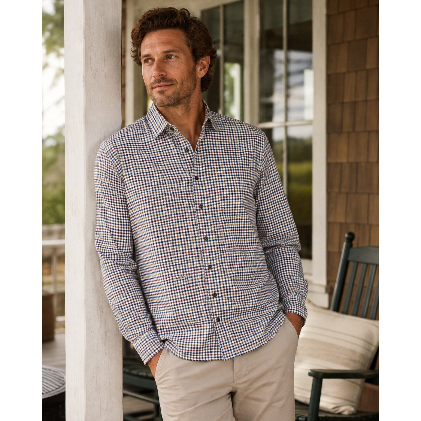 Johnnie-O Todd Checkered Hangin' Out Sport Shirt in Evergreen — Size Medium // Preowned