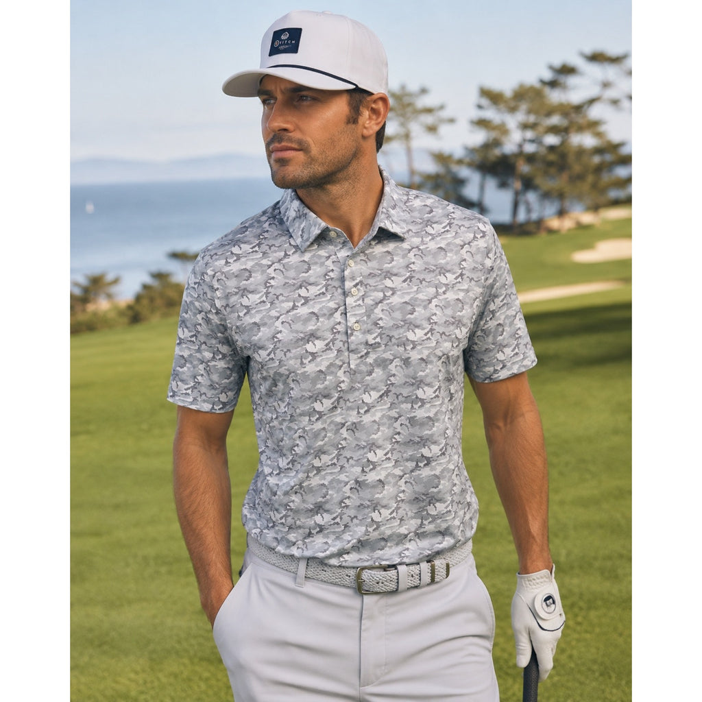 Stitch Golf Camo Performance Golf Polo in Grey, Light Grey and Charcoal — Size Large // Preowned