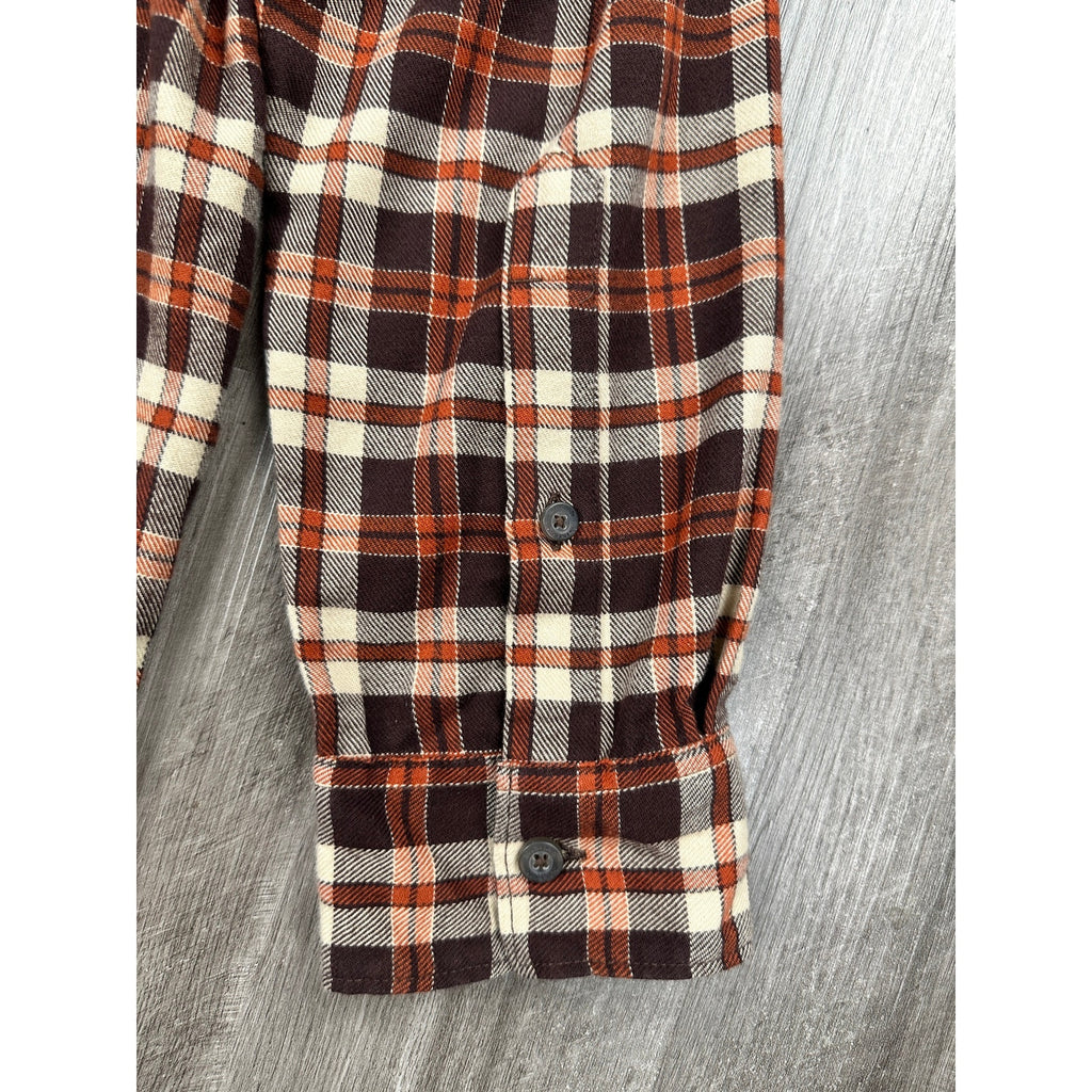 Simms Santee Flannel Camp Plaid Long Sleeve Shirt in Mahogany, Tan — Size XL // Preowned