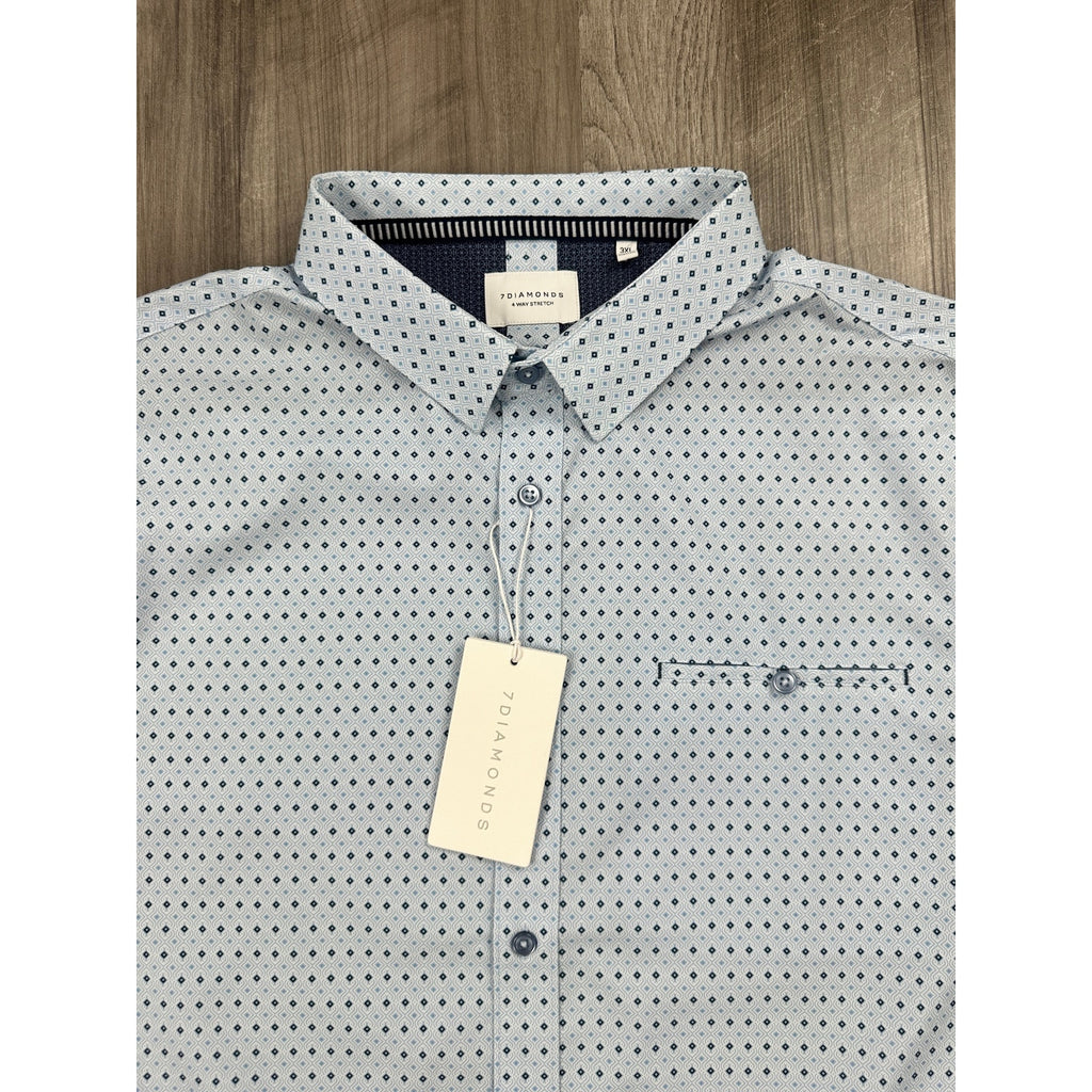 7 Diamonds Medina 4 Way Stretch Woven Short Sleeve Button Down in Light Blue — Size 3XL