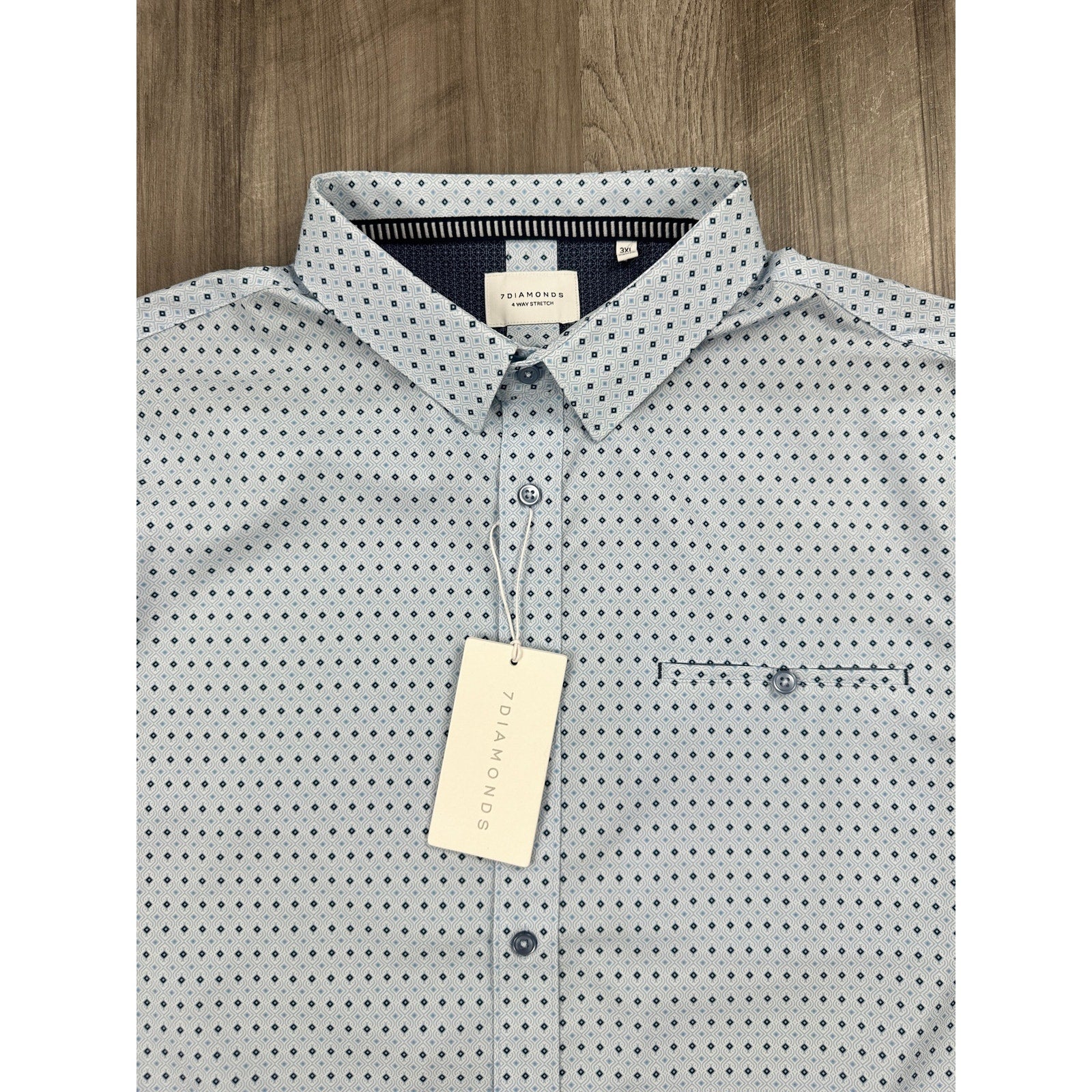 7 Diamonds Medina 4 Way Stretch Woven Short Sleeve Button Down in Light Blue — Size 3XL