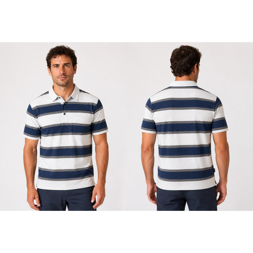 Patagonia Squeaky Clean Rugby Stripe Polo in Atoll Blue — Size Large // Preowned