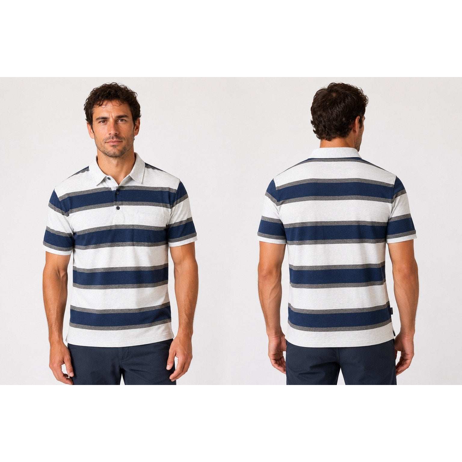 Patagonia Squeaky Clean Rugby Stripe Polo in Atoll Blue — Size Large // Preowned