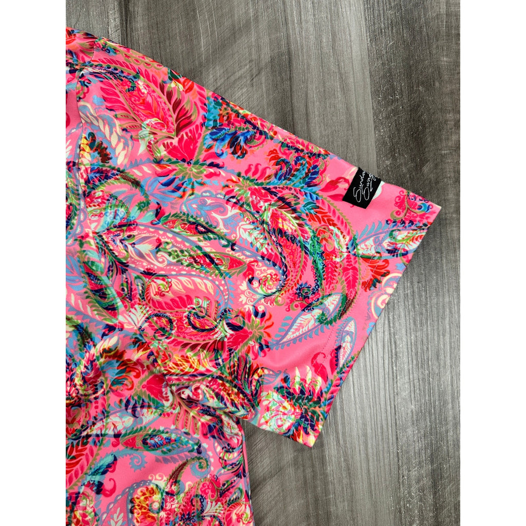 Sunday Swagger Bright Pink Paisley Golf Polo in Pink Multi — Size XL // Preowned