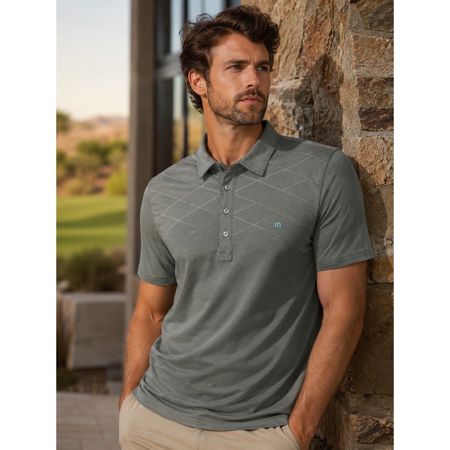 Travis Mathew Diamond Stitched Golf Polo Gray Pima Cotton — Size Medium