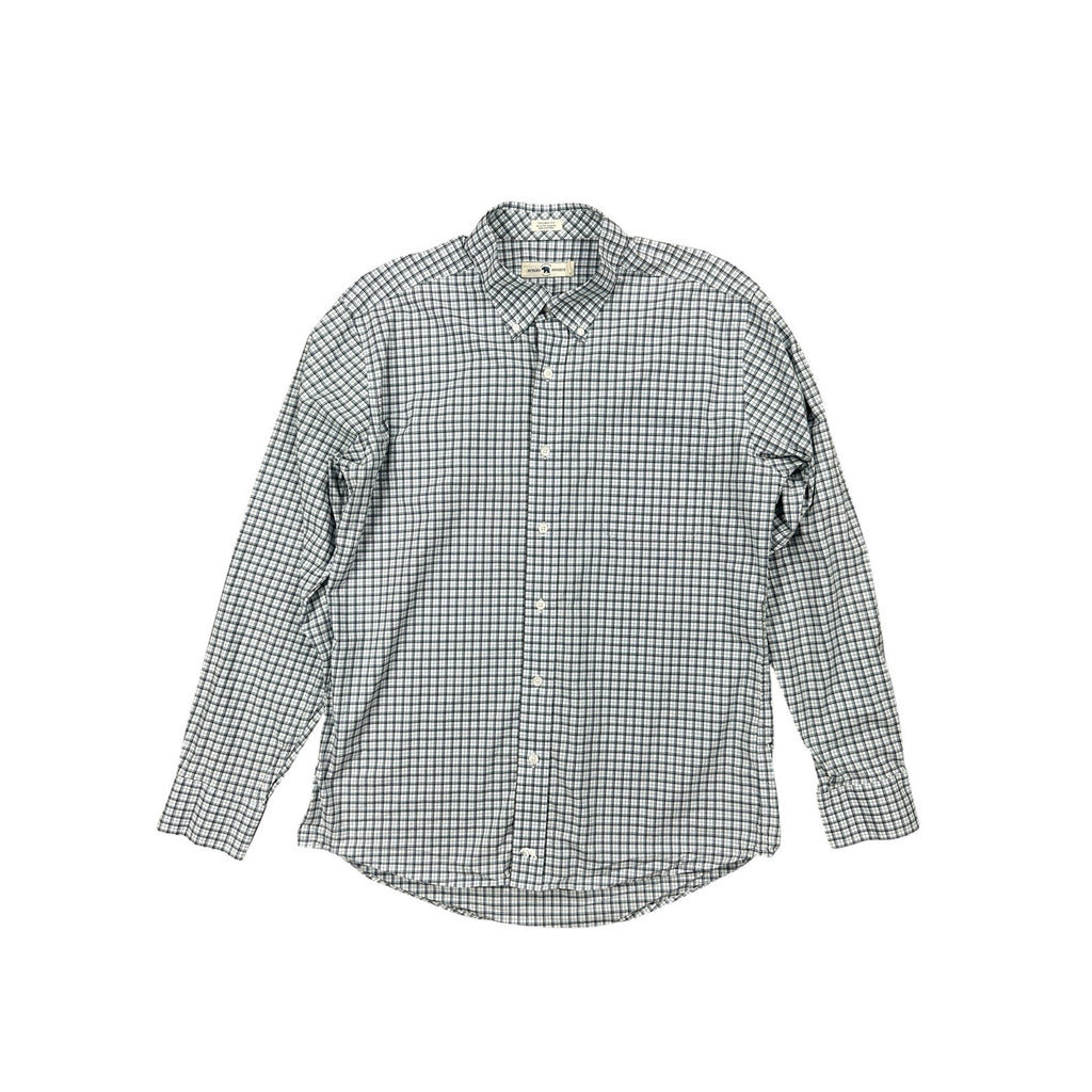Onward Reserve Tailored Fit Plaid Long Sleeve Button Down in White, Blue, Navy and Dark Tan — Size XL // Preowned