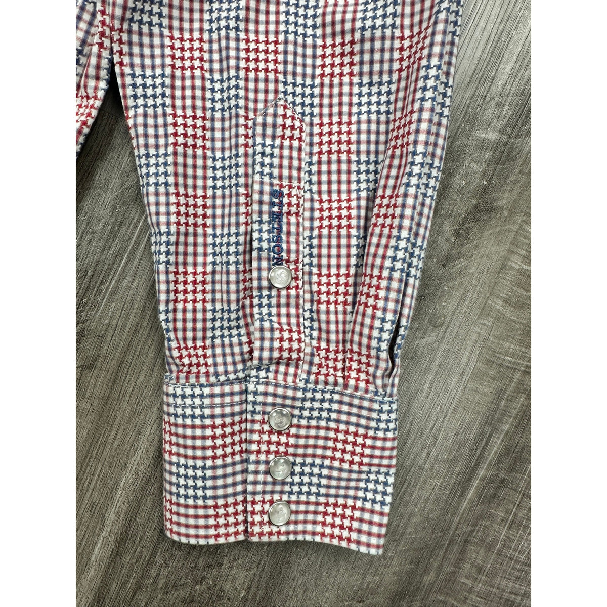 Stetson Western Patriotic Plaid Long Sleeve Pearl Snap Shirt — Size Medium // Preowned