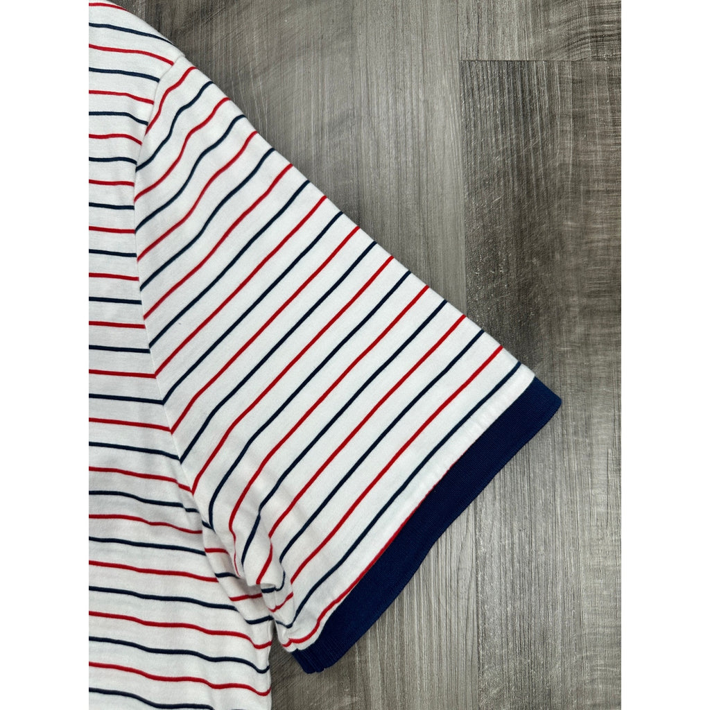 Criquet Classic Players Shirt Striped Polo White Red Navy Pima Cotton — Size XL