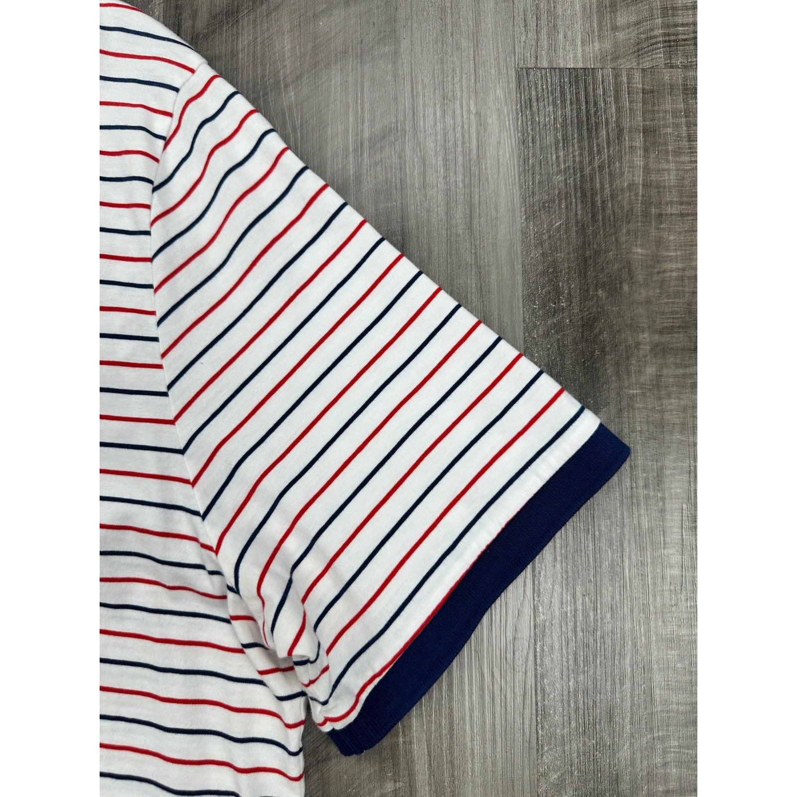 Criquet Classic Players Shirt Striped Polo White Red Navy Pima Cotton — Size XL
