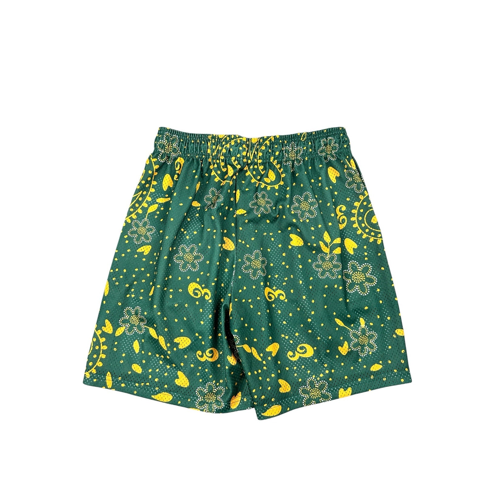 Eric Emanuel Paisley Mesh Gym Shorts in Green, Golden Yellow and White — Size XL // Preowned