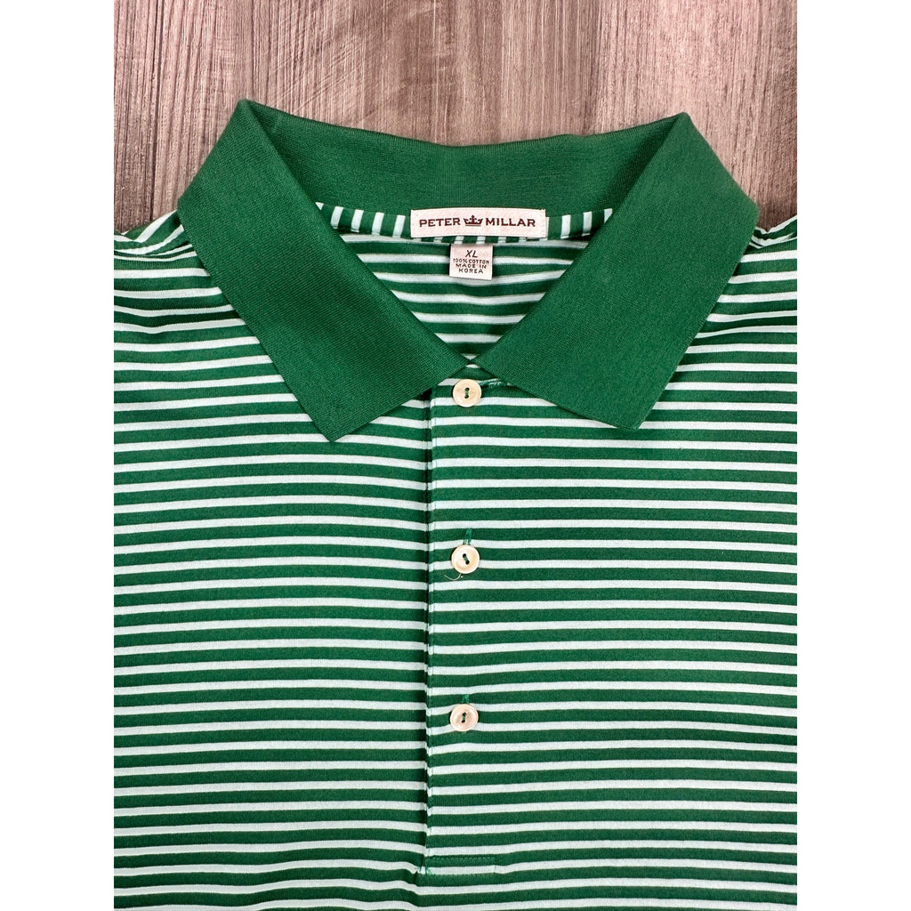 Peter Millar Andrews Stripe Mercerized Cotton Polo in Green Light Green — Size XL // Preowned