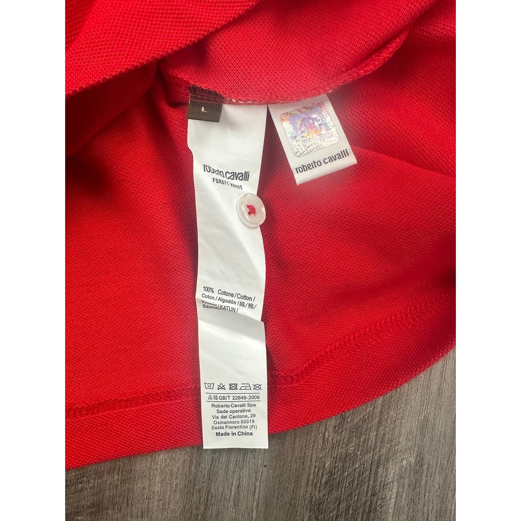 Roberto Cavalli Pique Knit Cotton Polo in Red — Size Large // Preowned