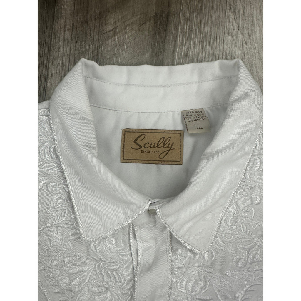 Scully Legends Gunfighter Floral Embroidered Pearl Snap Shirt in White — Size 2XL // Preowned