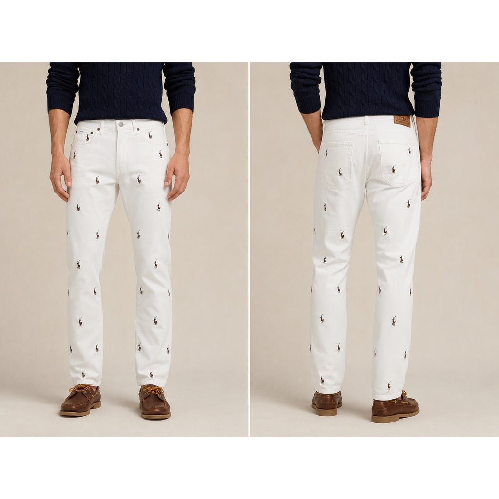 Polo Ralph Lauren Sullivan Slim Pony AOP Stitched Jean in White — Size 30x30