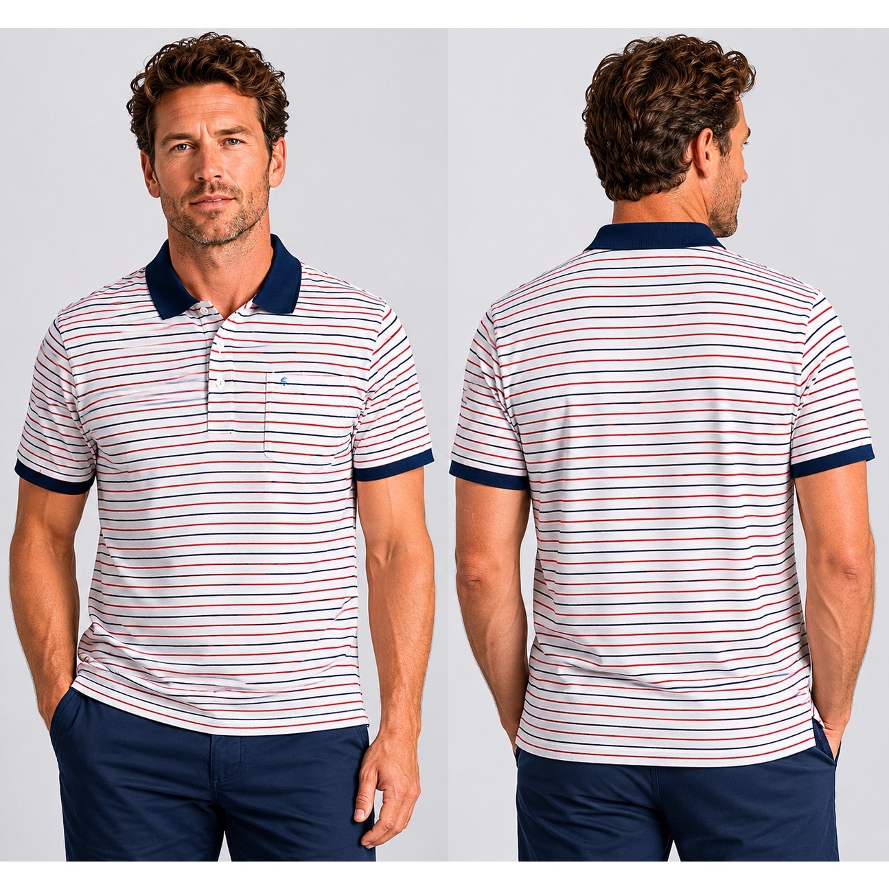 Criquet Classic Players Shirt Striped Polo White Red Navy Pima Cotton — Size XL