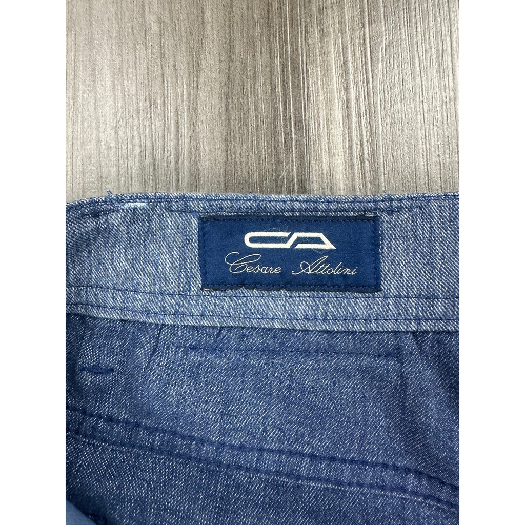 Cesare Attolini Chambray Linen Blend Pants in Blue — Size 42 // Preowned