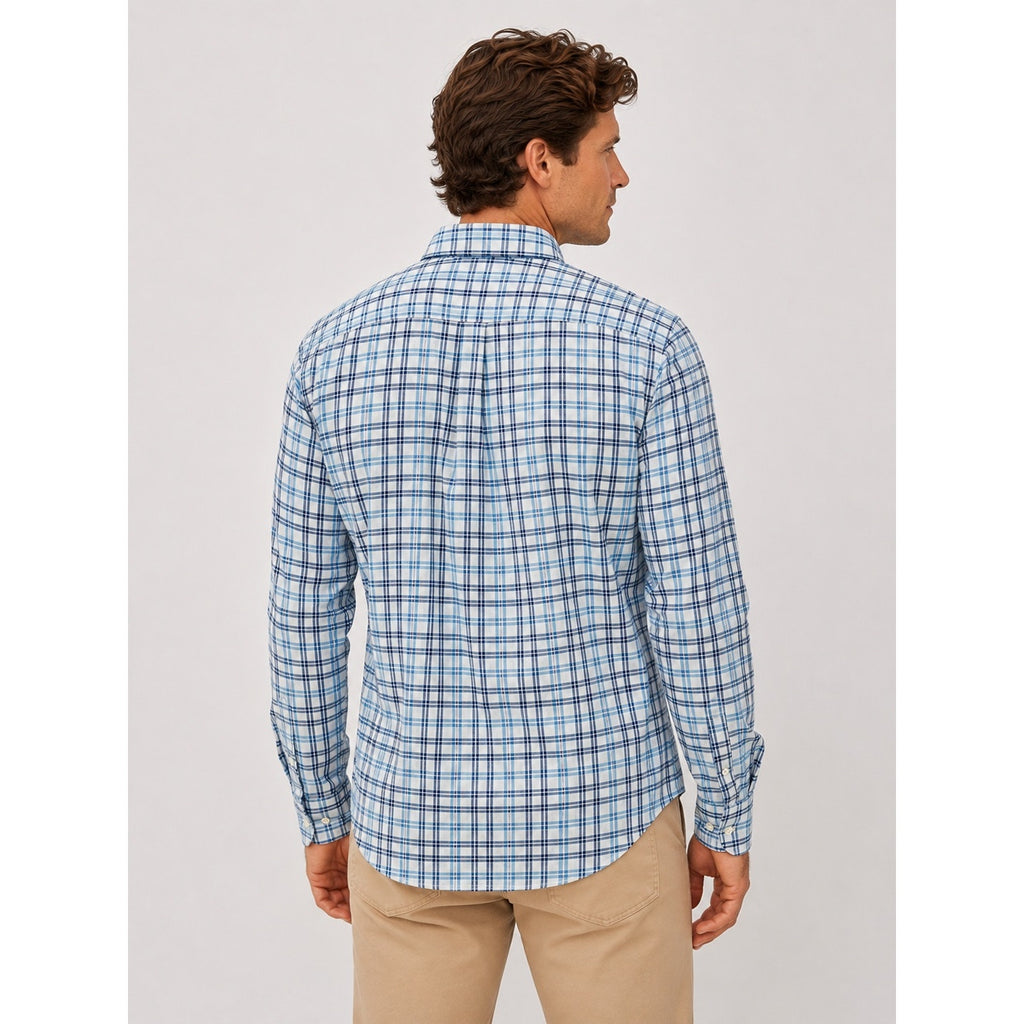 Vineyard Vines Slim Fit Tucker Shirt in Light Blue Navy White Plaid — Size Large