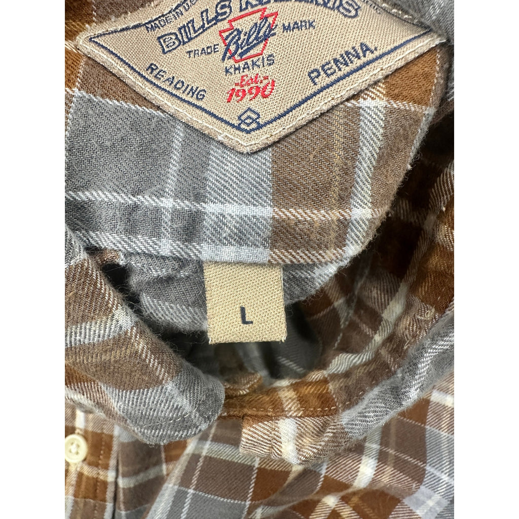 Bills Khakis Double Brushed Plaid Flannel Long Sleeve Button Down Shirt — Size Large // Preowned