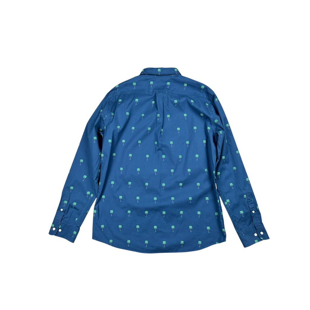 J. McLaughlin Gramercy Palm Trees Modern Fit Long Sleeve Shirt in Navy — Size Large