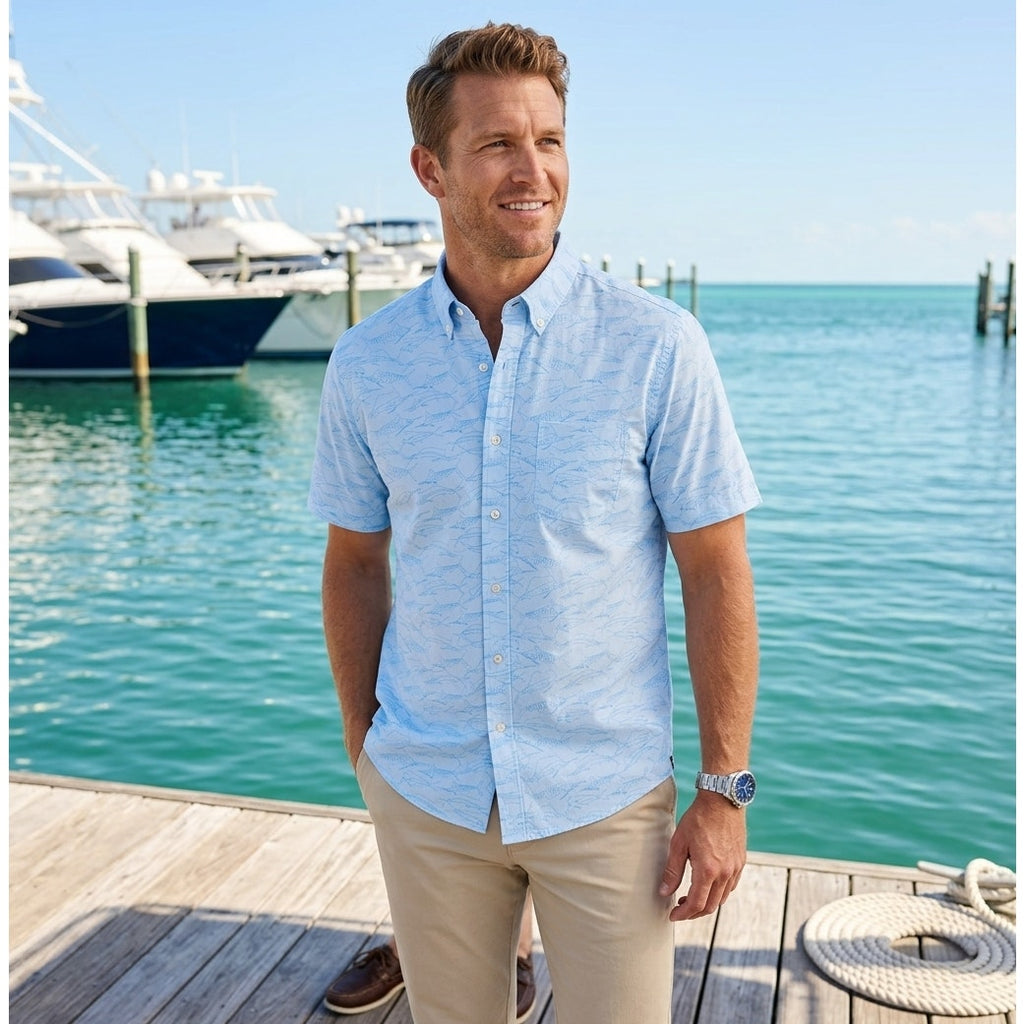 Southern Tide Game Fish Intercoastal Short Sleeve Sport Button Down - Large