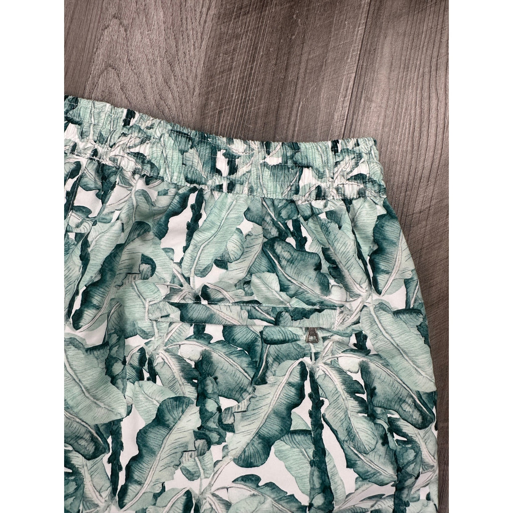 Mr. Mood Tropical Palms Swim Trunks in Green, White — Size Medium // Preowned