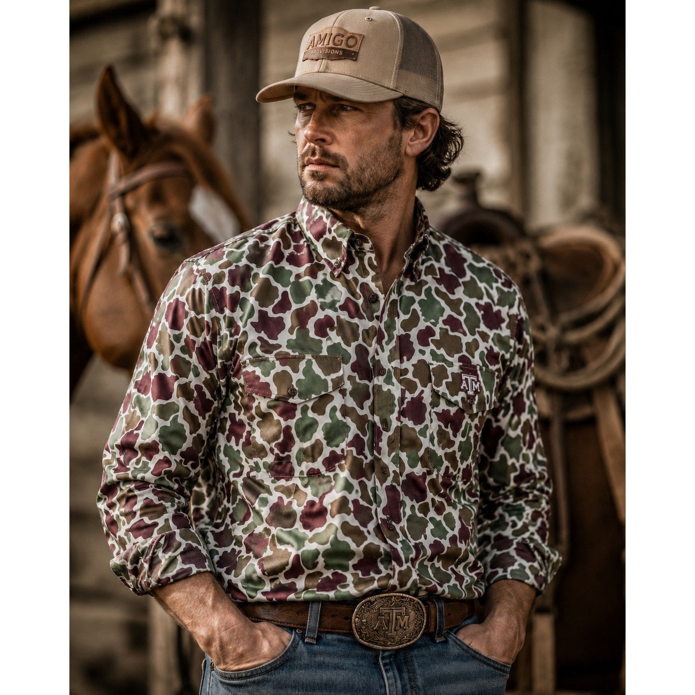 Texas A&M Aggies Amigo Provisions Camo Vented Long Sleeve Button Down - 2XL