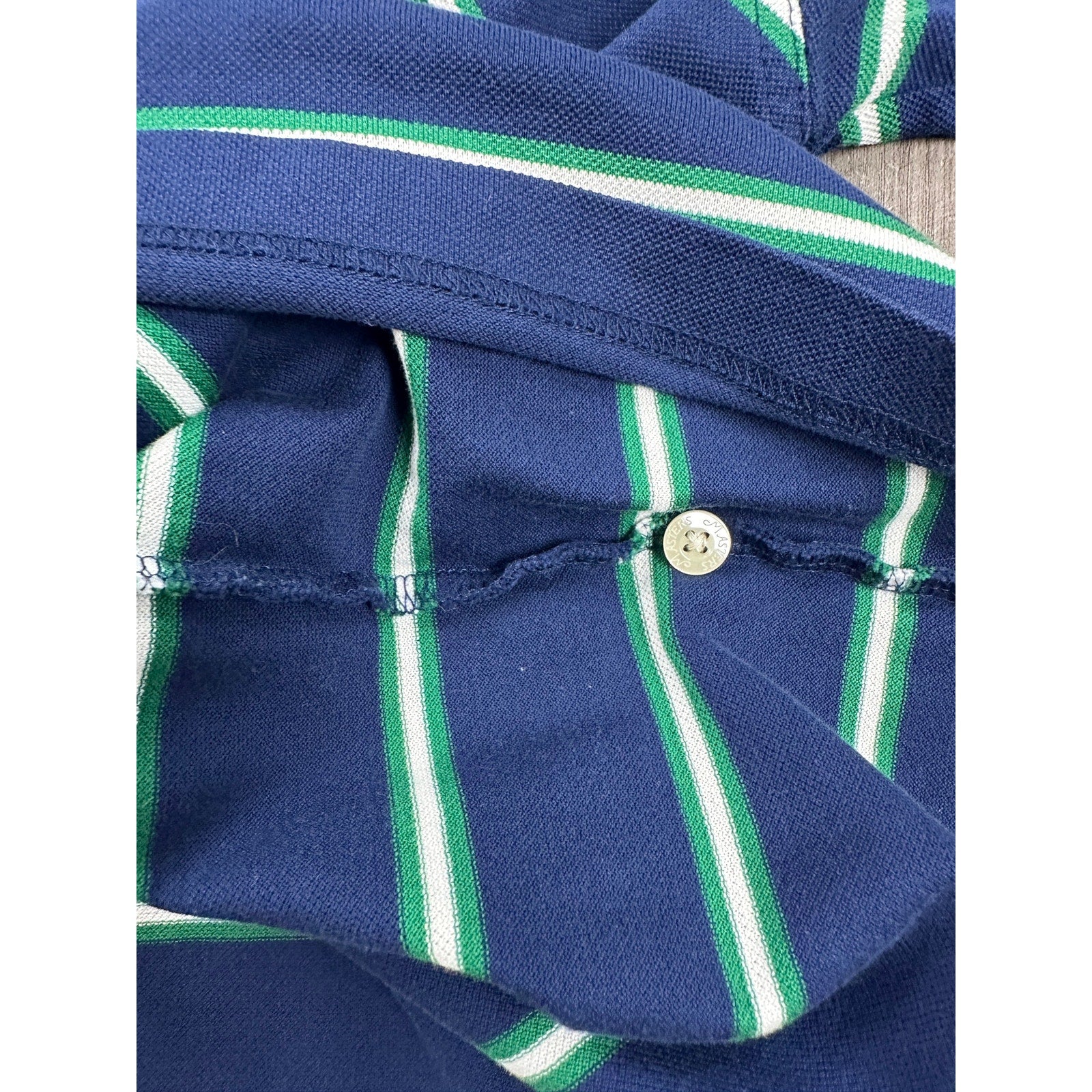 Masters Collection 60s Two Ply Mercerized Striped Mesh Knit Polo in Navy Green White — Size 2XL // Preowned