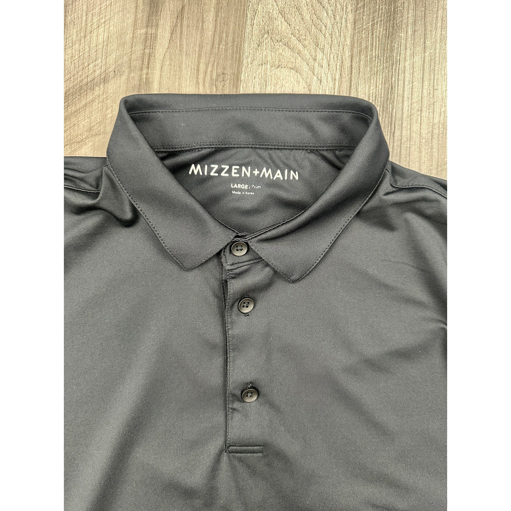 Mizzen+Main Black Solid Versa Trim Short Sleeve Polo in Black — Size Large // Preowned