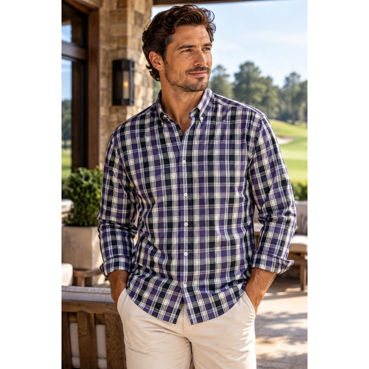 Peter Millar Crown Collection Plaid Long Sleeve Button Down Shirt — Size Large // Preowned