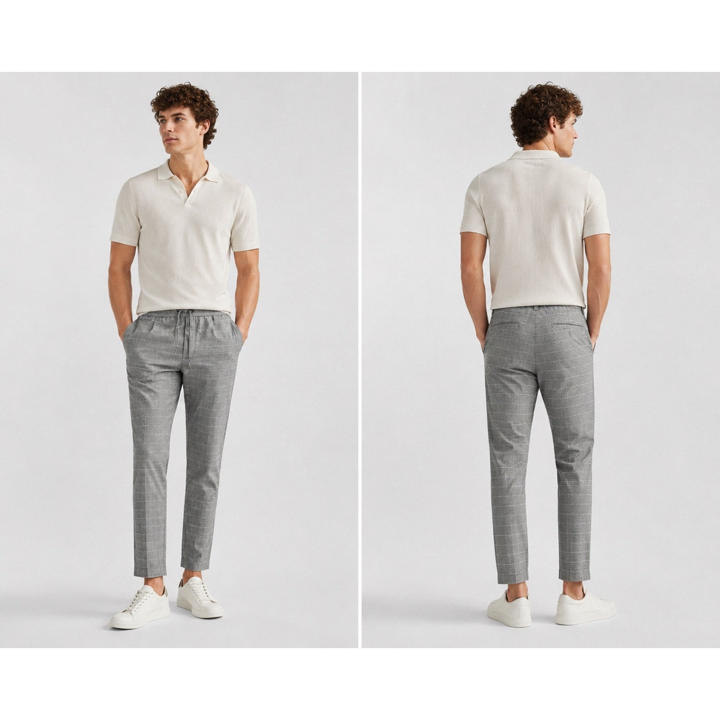 Theory Zaine Seersucker Kelso Check Drawstring Pants in Gray Charcoal and White — Size 36 // Preowned