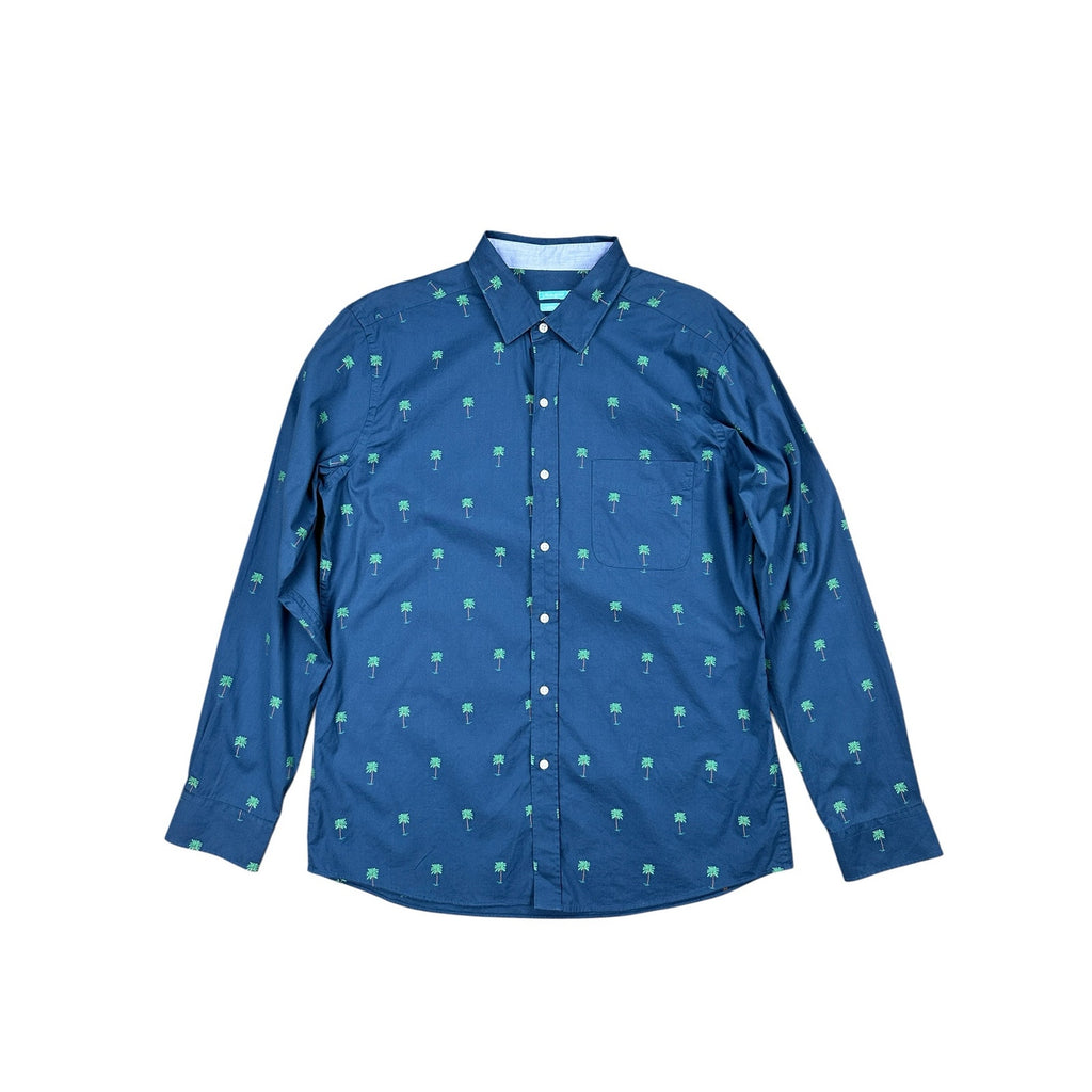 J. McLaughlin Gramercy Palm Trees Modern Fit Long Sleeve Shirt in Navy — Size Large