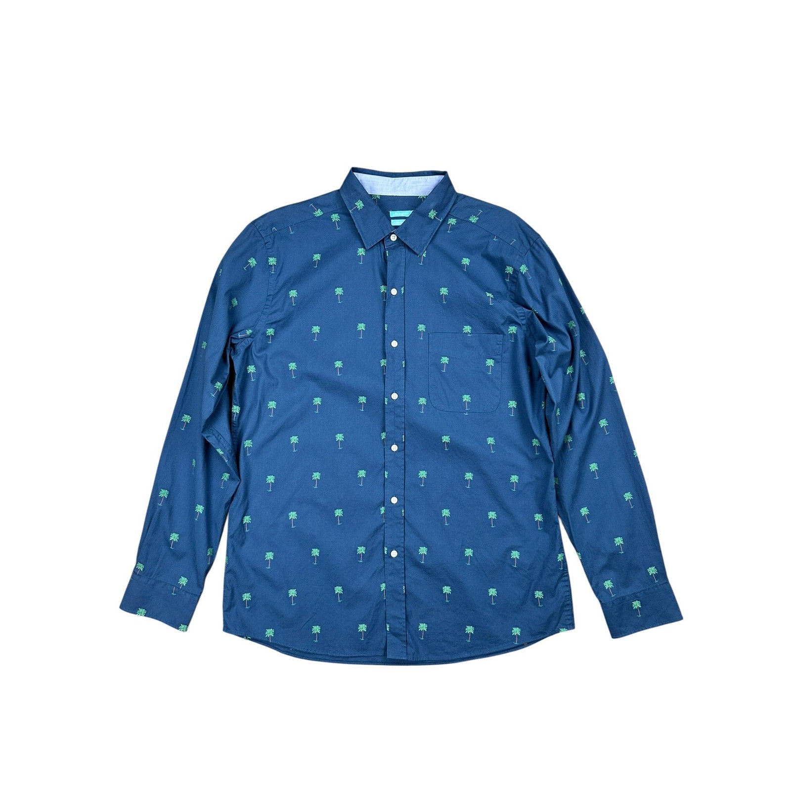 J. McLaughlin Gramercy Palm Trees Modern Fit Long Sleeve Shirt in Navy — Size Large