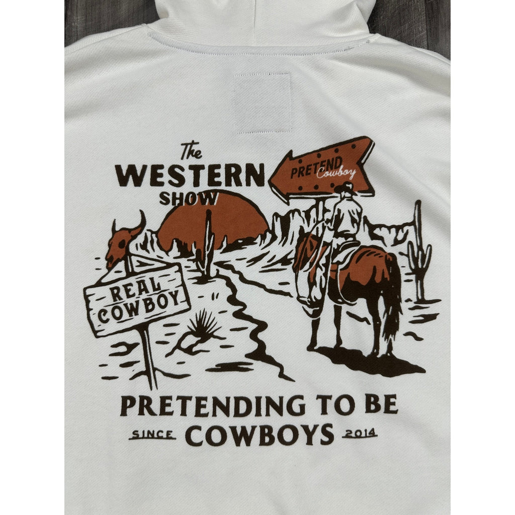 Sendero Provisions The Western Show Pretending to Be Cowboys Hoodie in Vintage White — Size Small // Preowned