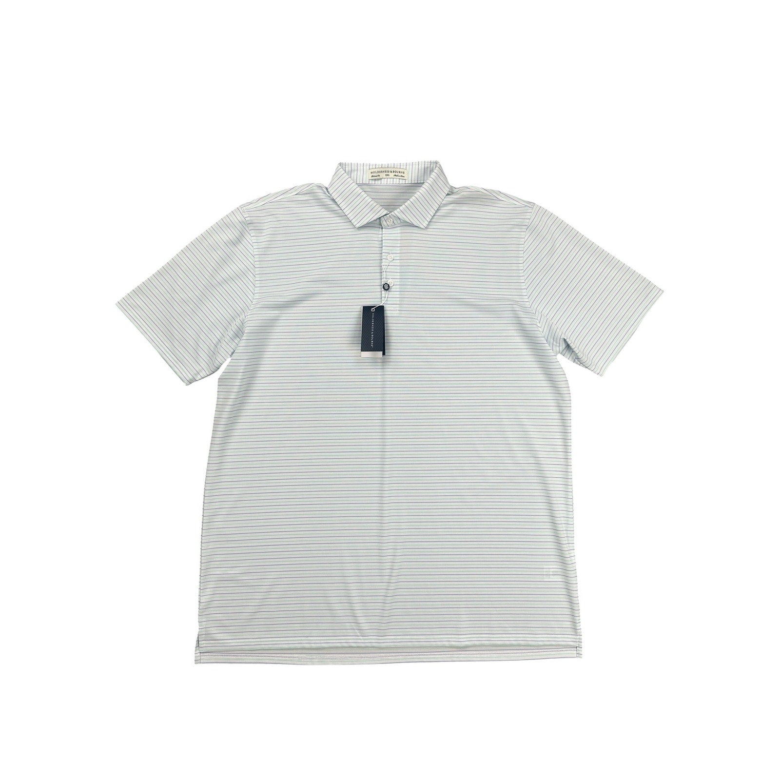 Holderness and Bourne The Gibson Shirt Tailored Fit Golf Polo in White Lavender Abaco — Size 2XL