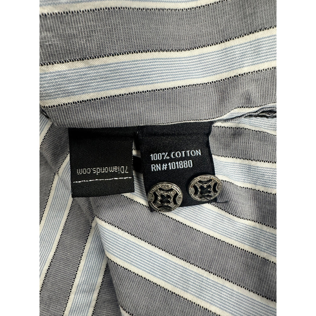 7 Diamonds Long Sleeve Stripe Button Down Shirt in Gray White Black — Size Large