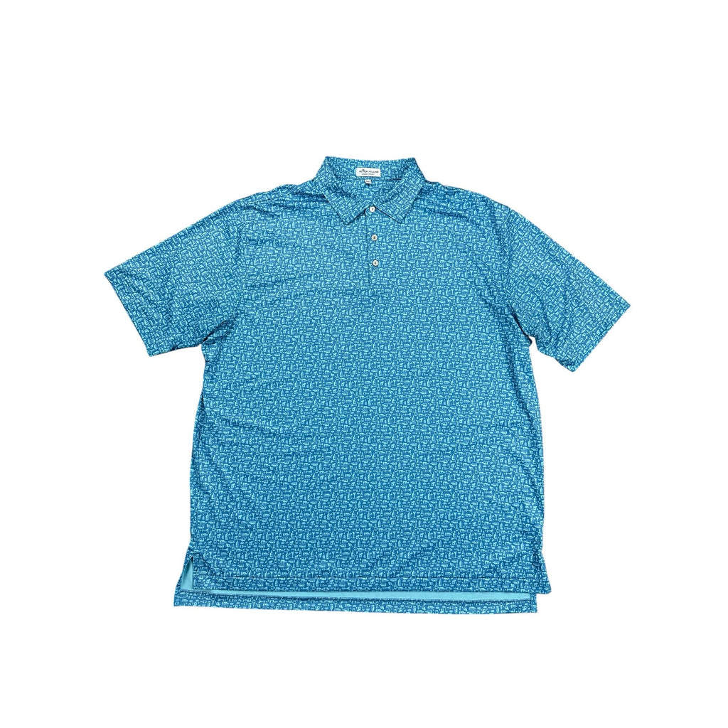 Peter Millar Crown Sport Oak Print Bourbon Jersey Polo in Slate Blue — Size 2XL