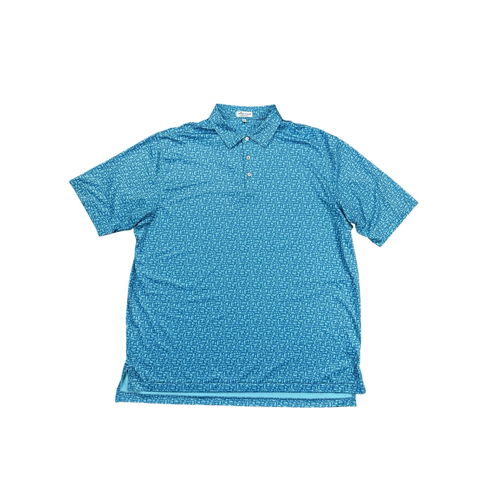 Peter Millar Crown Sport Oak Print Bourbon Jersey Polo in Slate Blue — Size 2XL