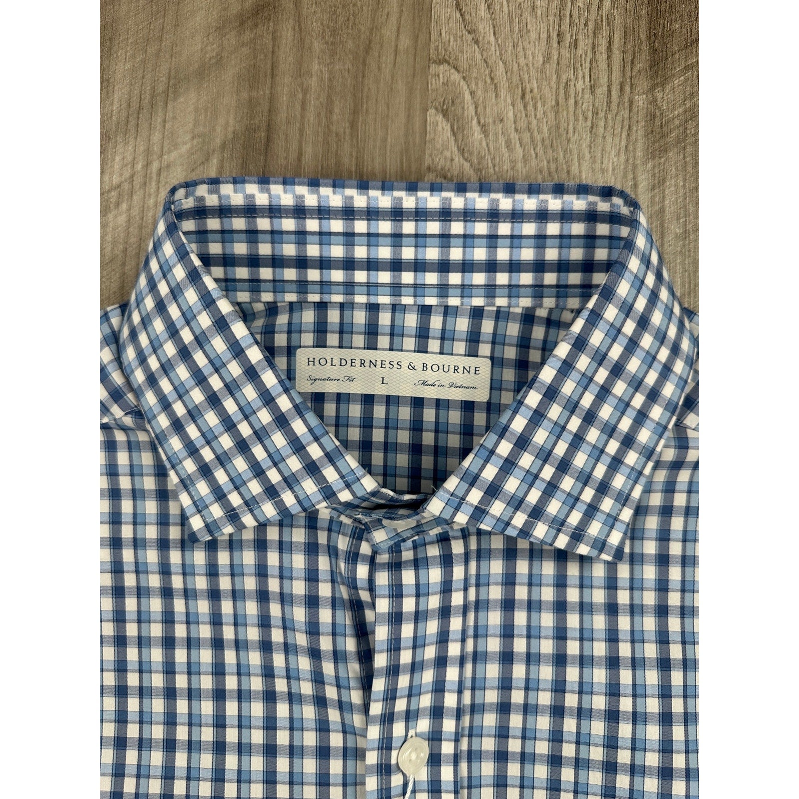 Holderness & Bourne The Flynn Signature Fit Plaid Long Sleeve Shirt in Bedford Blue — Size Large
