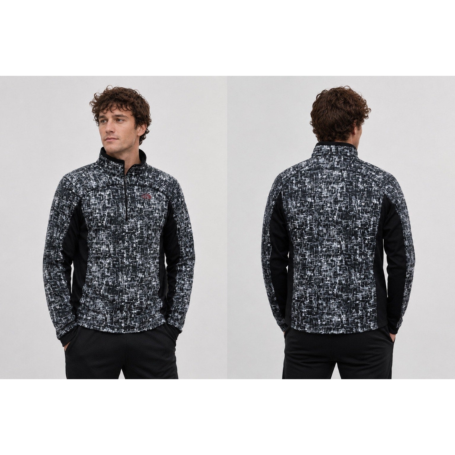The North Face Activewear Quarter Zip Pullover in Black Gray and White — Size XL // Preowned