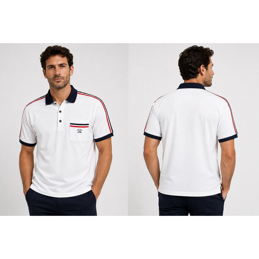 Paul & Shark Yachting Made in Italy Vintage Rainbow Stripe Collar Polo in White with Rainbow — Size Large // Preowned