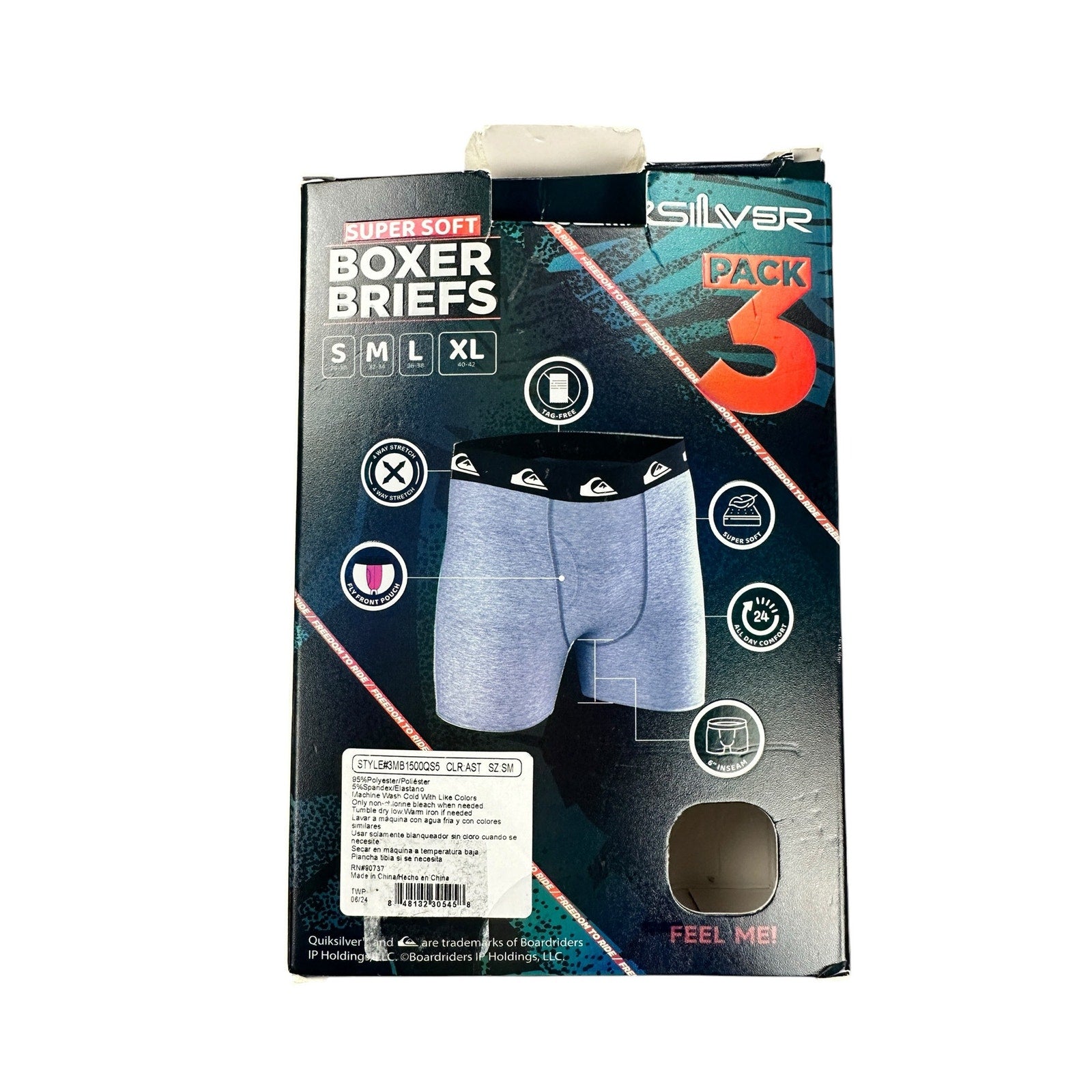 Quiksilver Super Soft Fly Front Boxer Briefs 3-Pack in Multi — Size Small