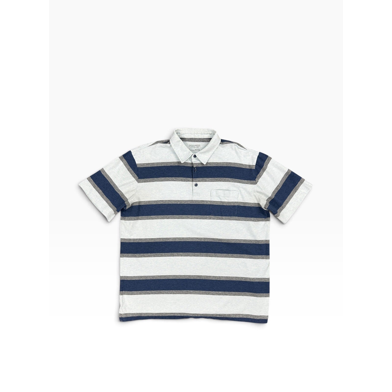 Patagonia Squeaky Clean Rugby Stripe Polo in Atoll Blue — Size Large // Preowned