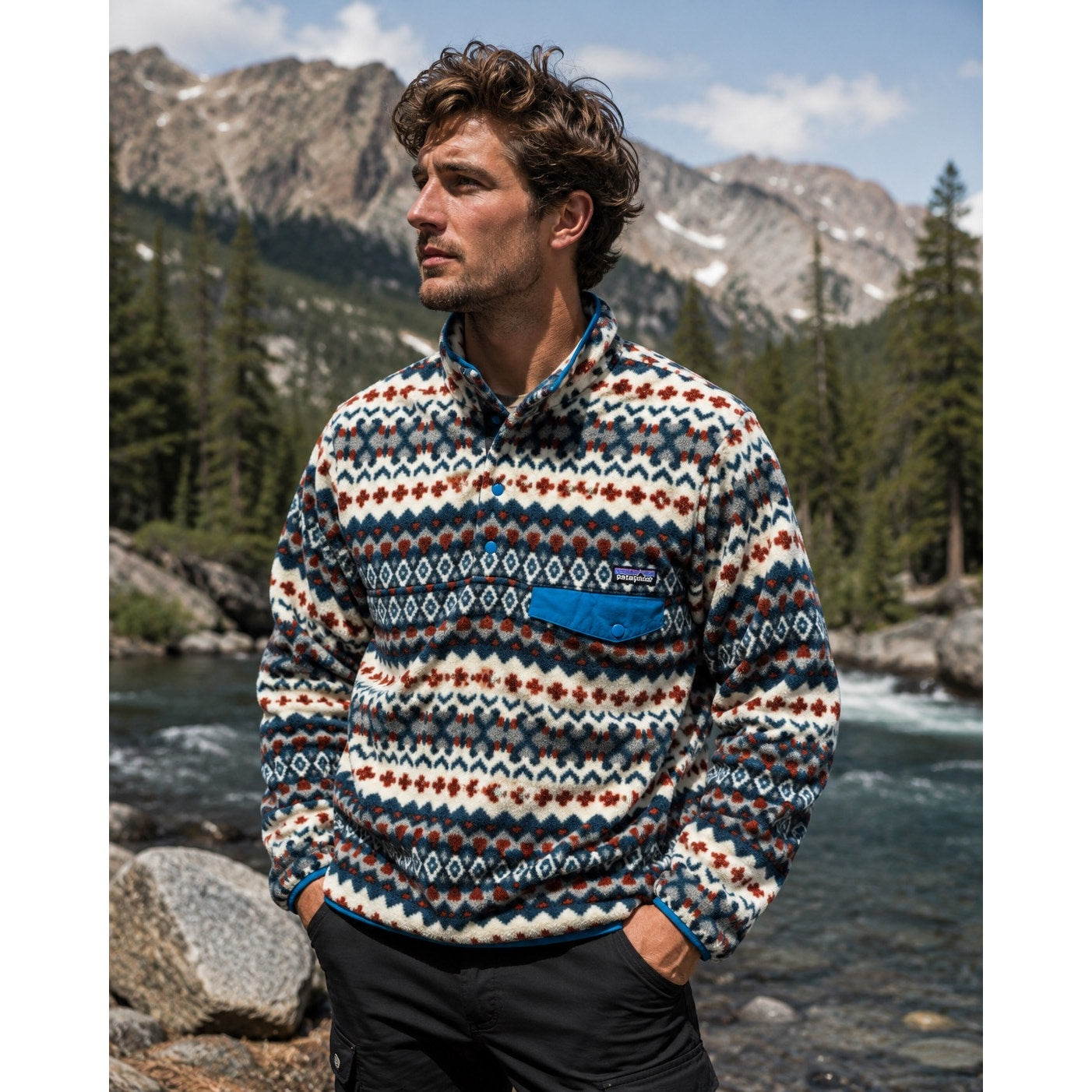 Patagonia Synchilla Snap-T Pullover in Delta Aztec Blue — Size Medium // Preowned